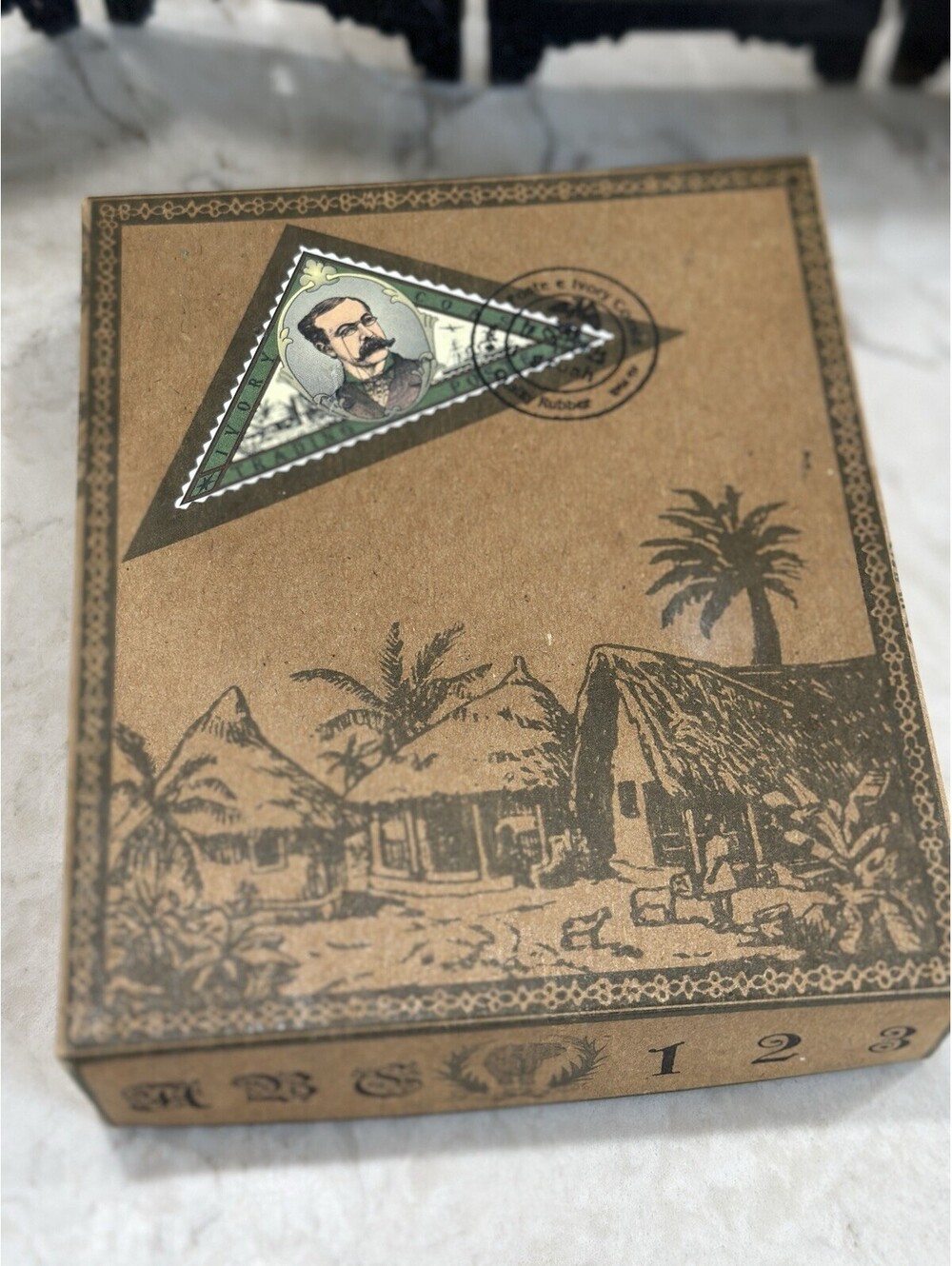 New Vintage Ivory Coast Trading Poste stamp set, wood-mounted rubber stamps